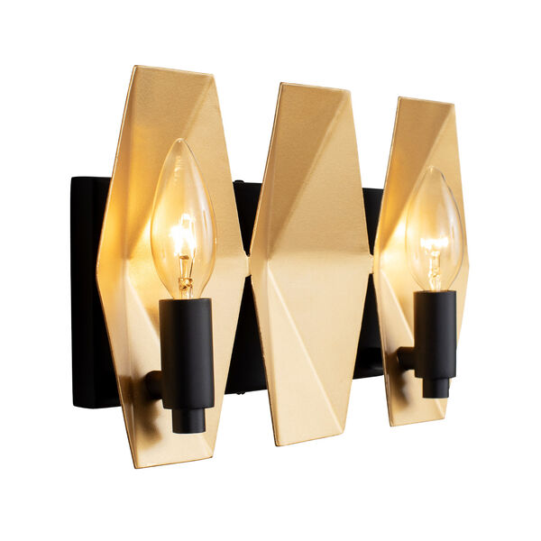 Malone Matte Black and French Gold Two-Light Bath Vanity, image 2