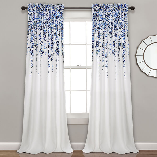 Weeping Flower Navy and Blue 95 x 52 In. Room Darkening Curtain Panel Set, image 1