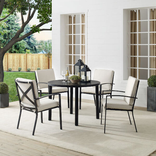 Kaplan Oatmeal and Oil Rubbed Bronze Outdoor Metal Round Dining Set, Five-Piece, image 1