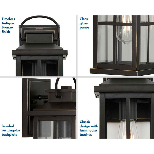 P560265-020: Williamston Antique Bronze 14-Inch Height One-Light Outdoor Wall Lantern with Clear Glass, image 2