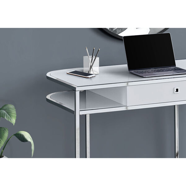 Glossy White and Silver Computer Desk, image 3