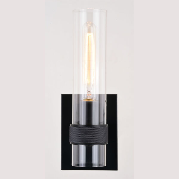 Bari Matte Black Five-Inch One-Light Wall Sconce with Clear Cylinder Glass, image 4