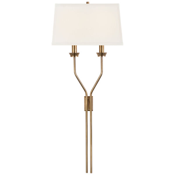 Lana Tail Sconce in Antique-Burnished Brass with Linen Shade by Suzanne Kasler, image 1