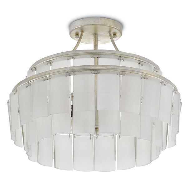 Vintner Contemporary Silver Leaf and Opaque White Three-Light Semi-Flush Mount, image 1
