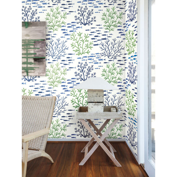 Waters Edge Green Blue Marine Garden Pre Pasted Wallpaper - SAMPLE SWATCH ONLY, image 1
