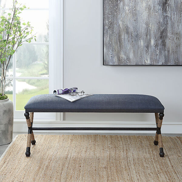 Firth Navy Blue and Rustic Iron Bench, image 2