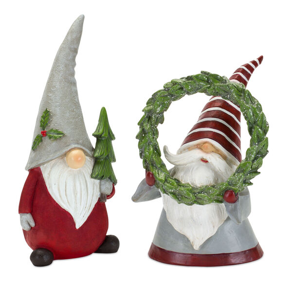Green Red Grey Holiday Gnome Figurine , Set of Two, image 1