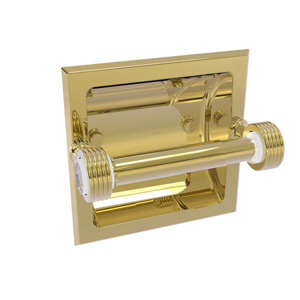 Pacific Grove Unlacquered Brass Six-Inch Recessed Toilet Paper Holder with Groovy Accents, image 1