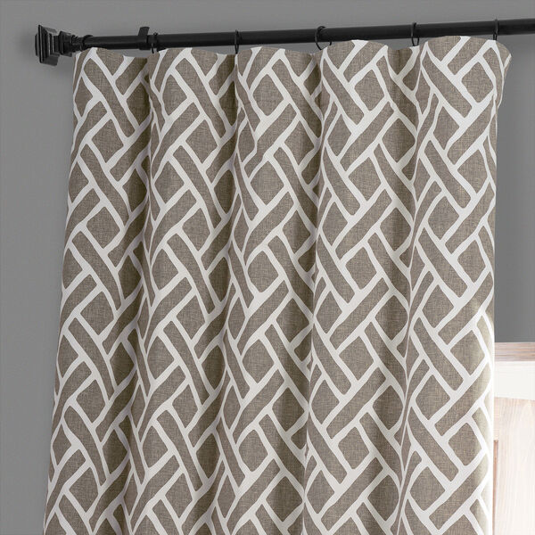Martinique Taupe and Beige Printed Cotton Blackout Single Panel Curtain, image 2