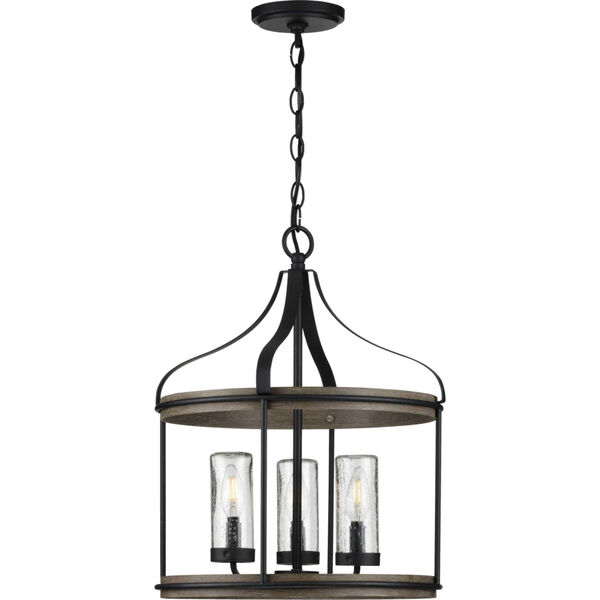 Brenham Matte Black 16-Inch Three-Light Outdoor Pendant with Clear Seeded Shade, image 5