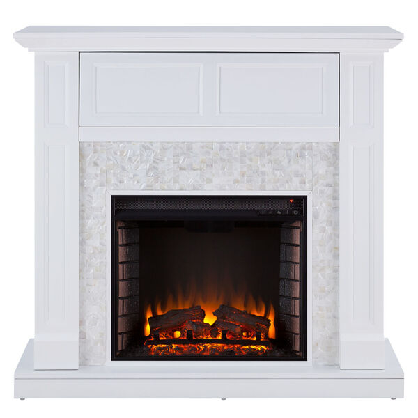 Nobleman White Tiled Media Fireplace Console, image 2