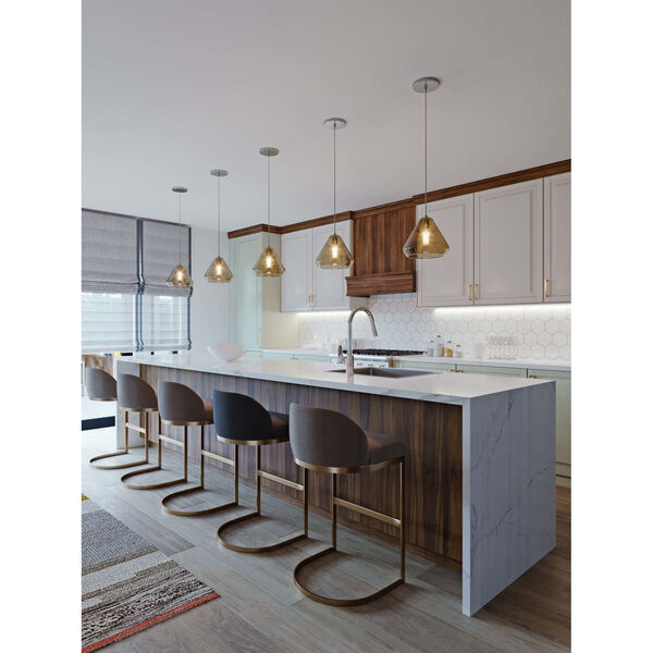 Armitage Satin Nickel Three-Light Linear Pendant with Clear Crackle Glass Shade, image 3