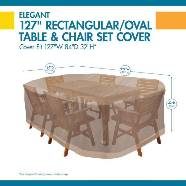 Elegant Swiss Coffee 127 In. Rectangular Oval Patio Table with Chairs Set Cover, image 2