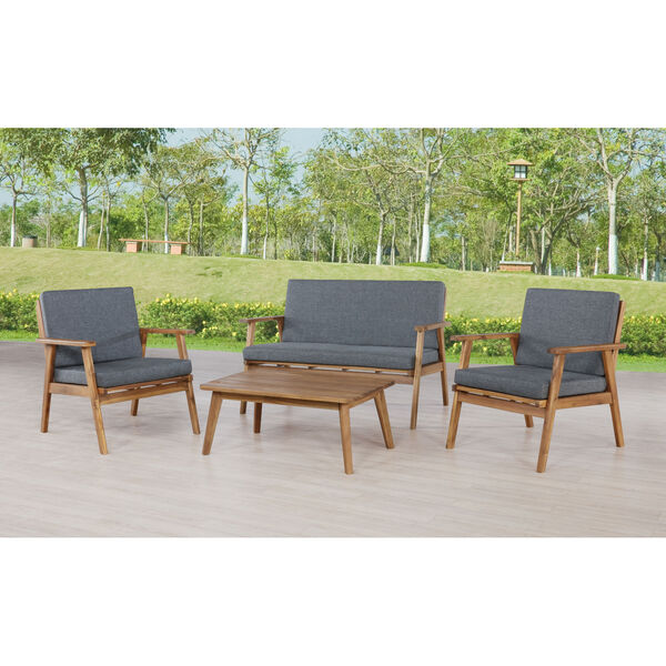 Jordan Outdoor Chat 4-Piece Seating Set with Grey Cushions, image 2