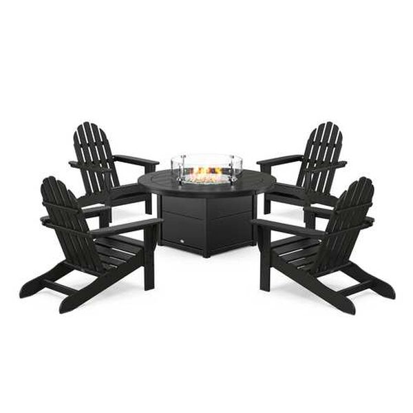 Classic Black Adirondack Conversation Set with Fire Pit Table, 5-Piece, image 1