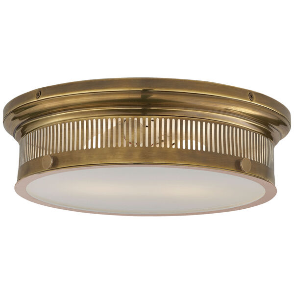 Alderly Medium Flush Mount in Antique Brass with White Glass by Chapman and Myers, image 1