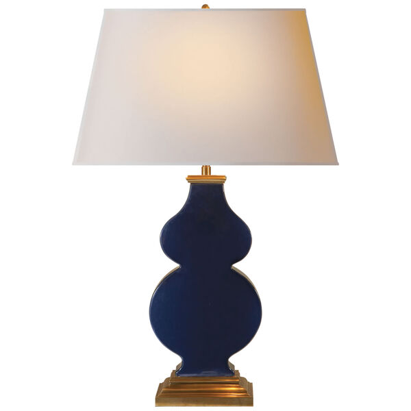 Anita Table Lamp in Midnight Blue Porcelain with Natural Paper Shade by Alexa Hampton, image 1