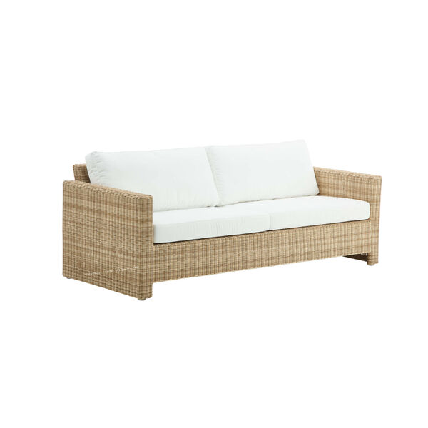 Sixty Natural and White Outdoor Three-Seater Sofa with Tempotest Canvas Seat and Back Cushion, image 1
