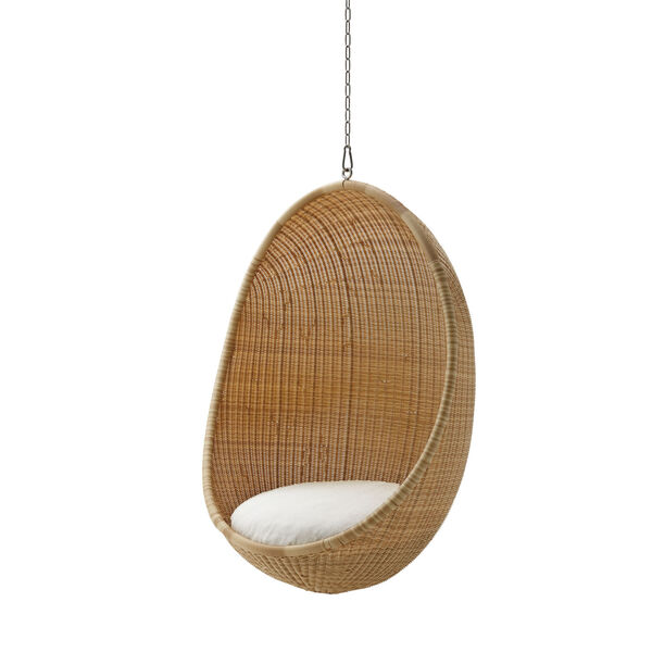 Nanna Ditzel Natural Outdoor Hanging Egg Chair with Tempotest White Canvas Cushion, image 1