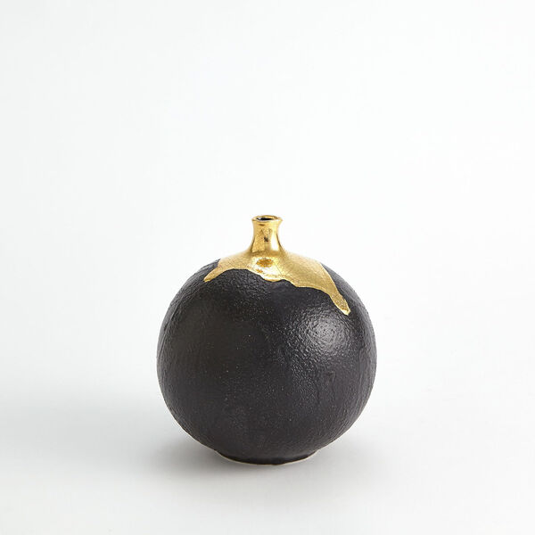 Gold and Black Dipped Large Sphere Vase, image 3