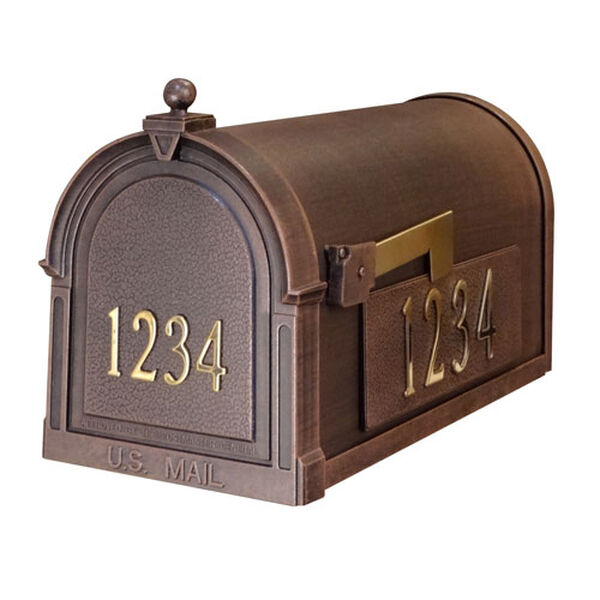 Personalized Berkshire Mailbox in Copper with Brass Front and Side Numbers, image 1