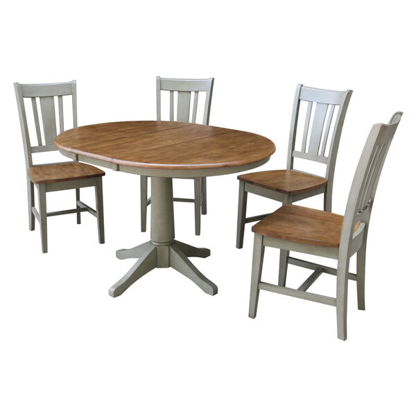 San Remo Hickory and Stone 36-Inch Round Extension Dining Table With Chairs, Five-Piece, image 1