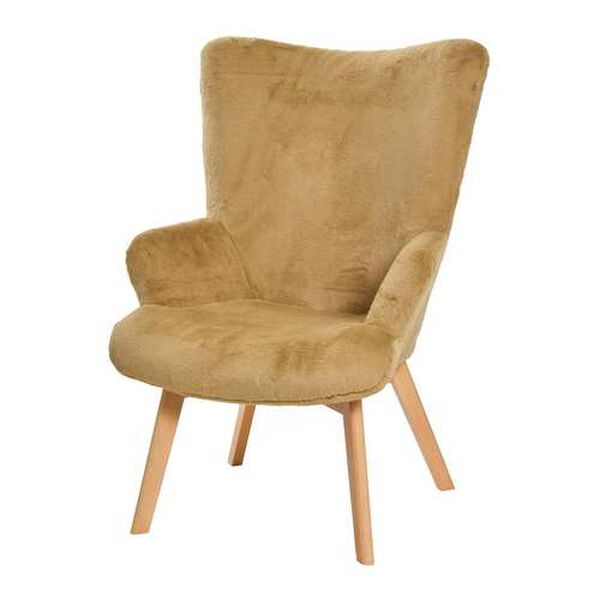 Light Brown Plush Wingback Chair, image 1