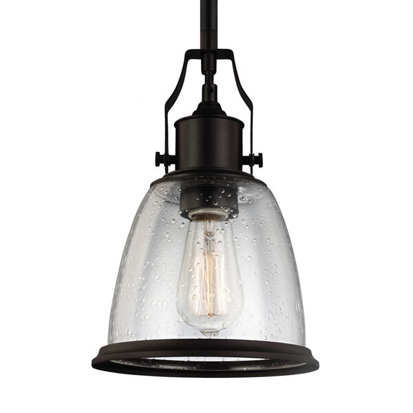 Hobson Oil Rubbed Bronze One-Light 8-Inch Wide Mini Pendant with Clear Seeded Glass, image 1