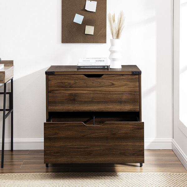 Angle Iron Dark Walnut Filing Cabinet with Two Drawer, image 4