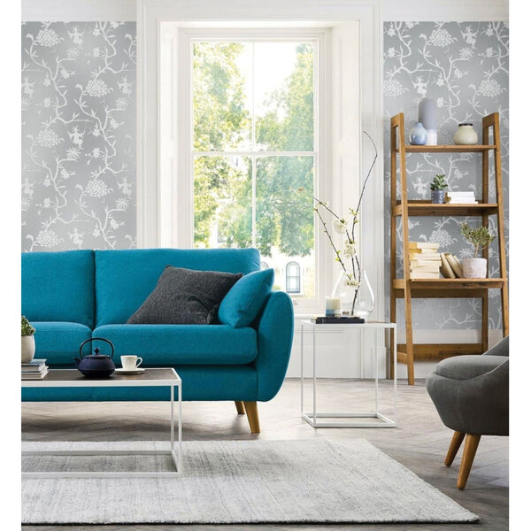 NextWall Gray Chinoiserie Silhouette Peel and Stick Wallpaper, image 3