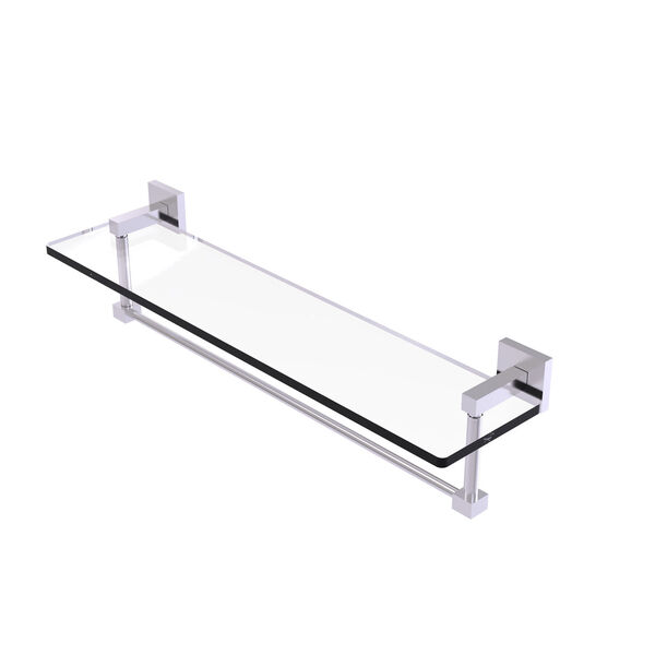 Montero Satin Chrome 22-Inch Glass Vanity Shelf with Integrated Towel Bar, image 1