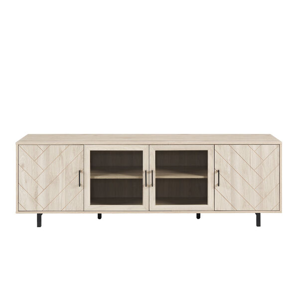 Birch TV Stand with Four Grooved Doors, image 2