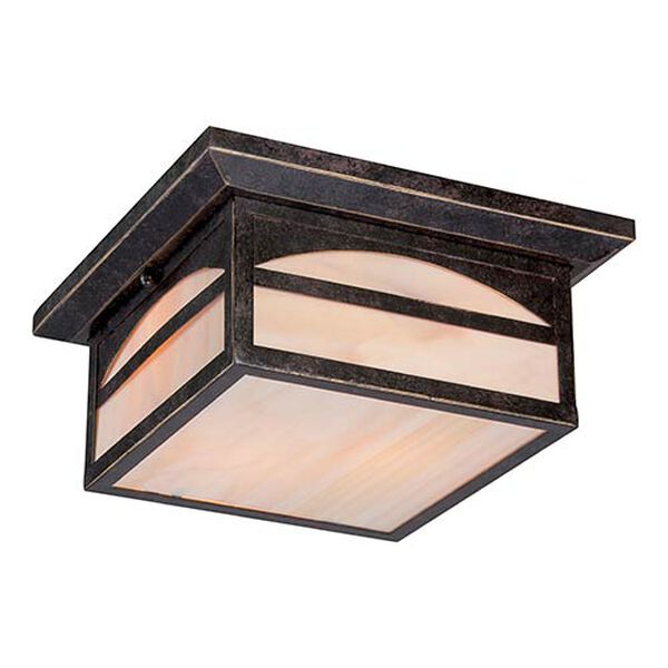 Canyon Umber Bronze Two-Light Outdoor Flush Mount with Honey Stained Glass, image 1