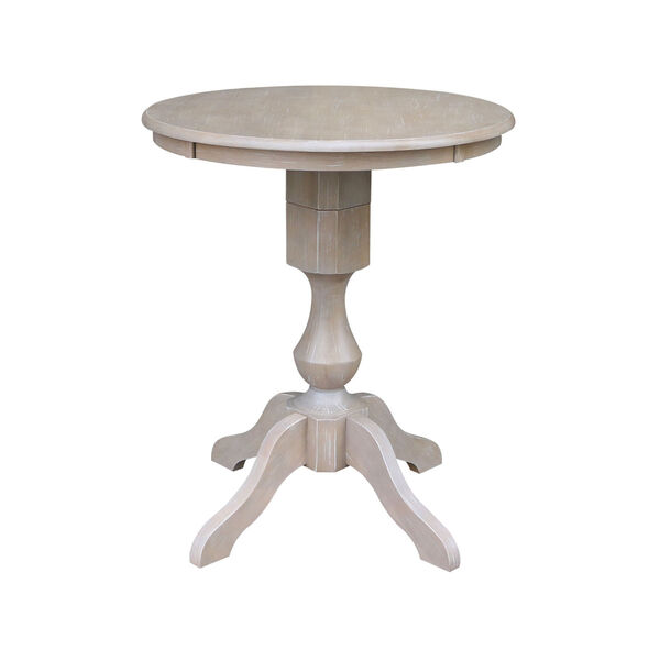 Washed Gray Taupe 30-Inch Round Pedestal Bar Height Table with Two Counter Stool, Three-Piece, image 3