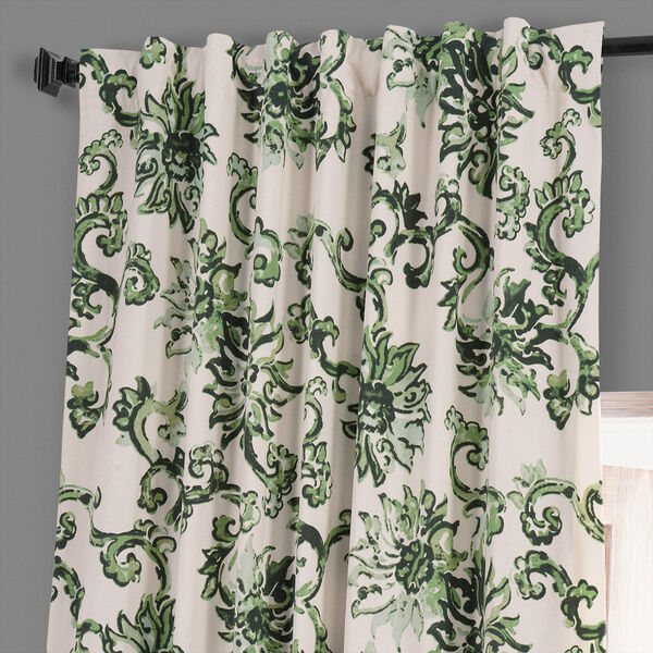 Indonesian Green Printed Cotton Blackout Single Panel Curtain, image 4