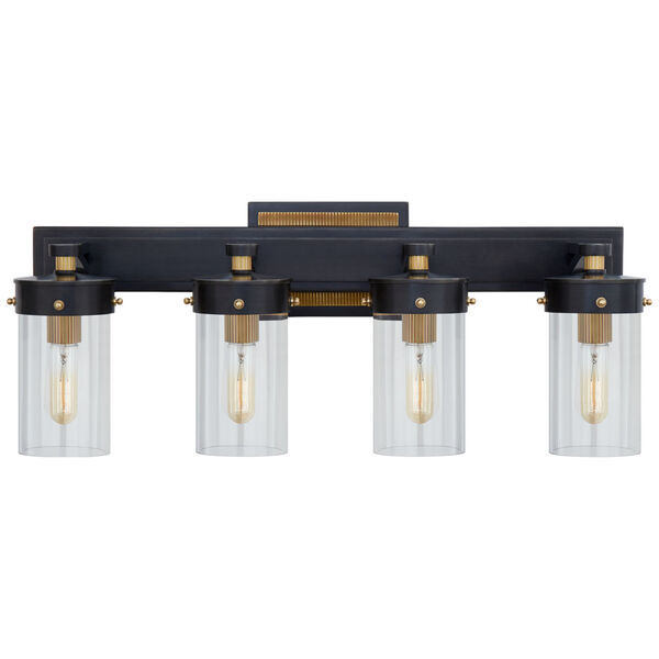 Marais Four-Light Bath Sconce in Bronze and Hand-Rubbed Antique Brass with Clear Glass by Thomas O'Brien, image 1