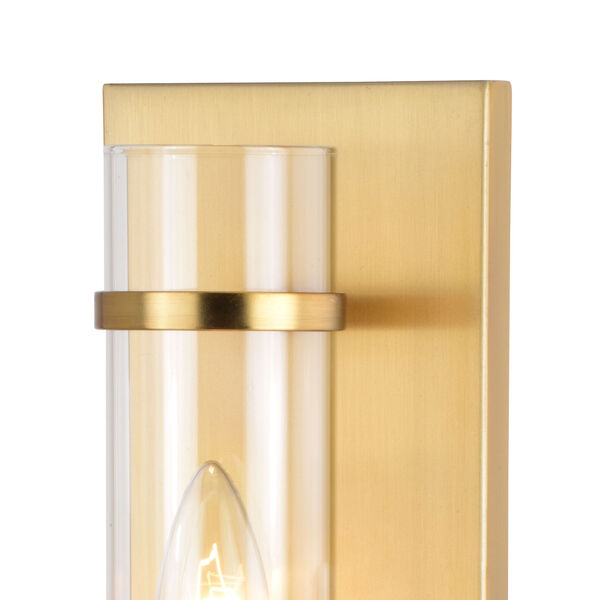 Bari Satin Brass Four-Inch One-Light Wall Sconce with Clear Cylinder Glass, image 6