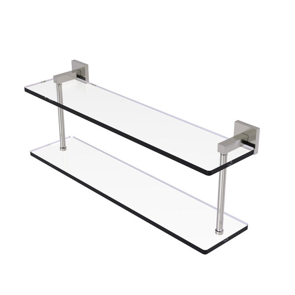 Montero Satin Nickel 22-Inch Two Tiered Glass Shelf, image 1
