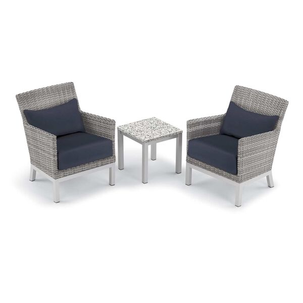 Argento and Travira Ash Midnight Blue Three-Piece Outdoor Club Chair with Lumbar Pillows and End Table Set, image 1