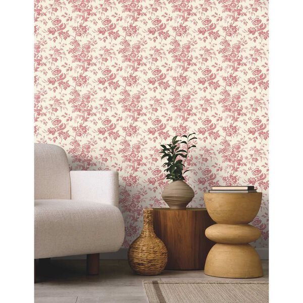 Anemone Toile French Red Wallpaper, image 3