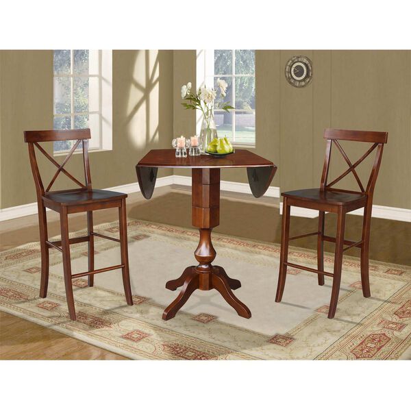 Espresso Round Pedestal Bar Height Dining Table with Stools, 3-Piece, image 4