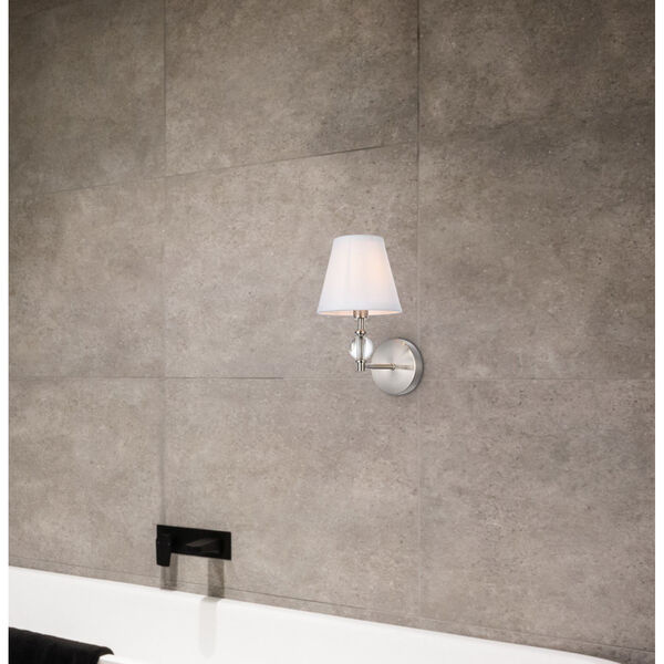 Bethany Satin Nickel and White Fabric Shade One-Light Bath Vanity, image 2