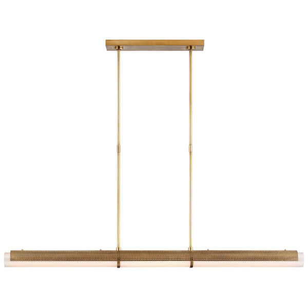 Precision Large Linear Chandelier in Antique-Burnished Brass with White Glass by Kelly Wearstler, image 1