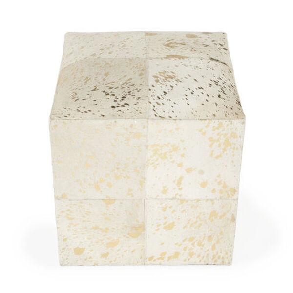 Victorian White and Gold Hair on Hide Pouf, image 3
