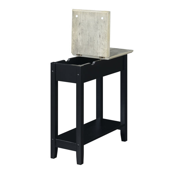 American Heritage Faux Birch and Black Flip Top End Table with Charging Station, image 4