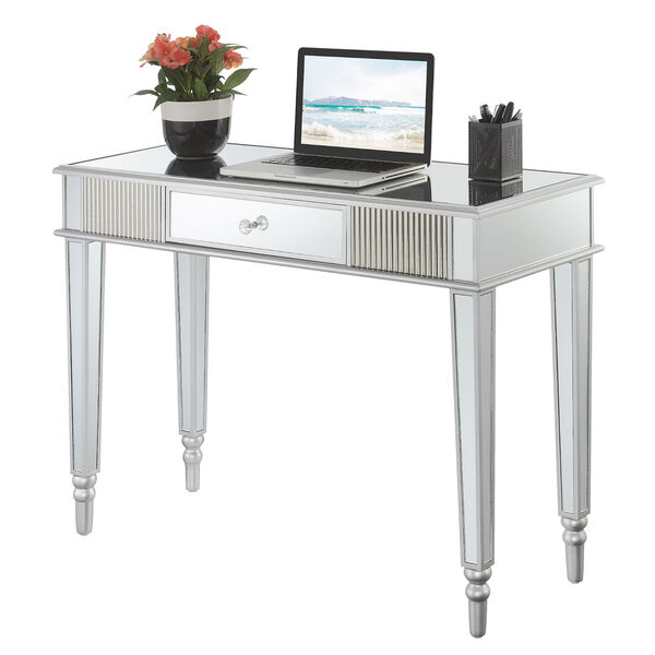 French Country Silver Mirrored Desk with One Drawer, image 3