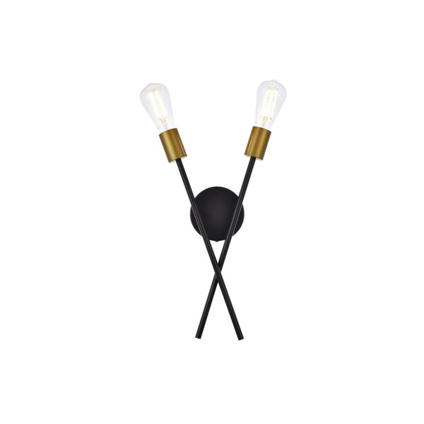 Armin Black and Brass Two-Light Wall Sconce, image 1