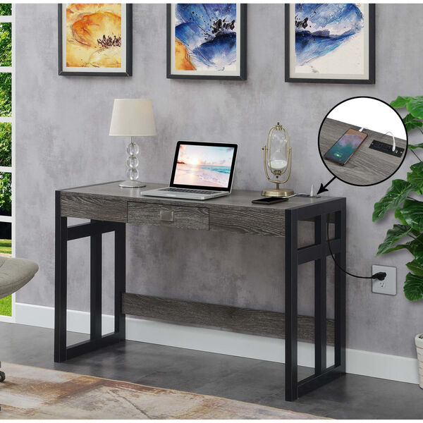 Monterey Weathered Gray and Black Desk with Charging Station, image 2