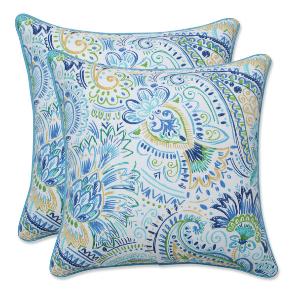 Gilford Blue Yellow White 16-Inch Throw Pillow, Set of Two, image 1