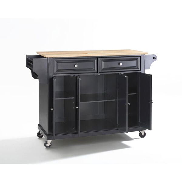 Natural Wood Top Kitchen Cart/Island in Black Finish, image 1